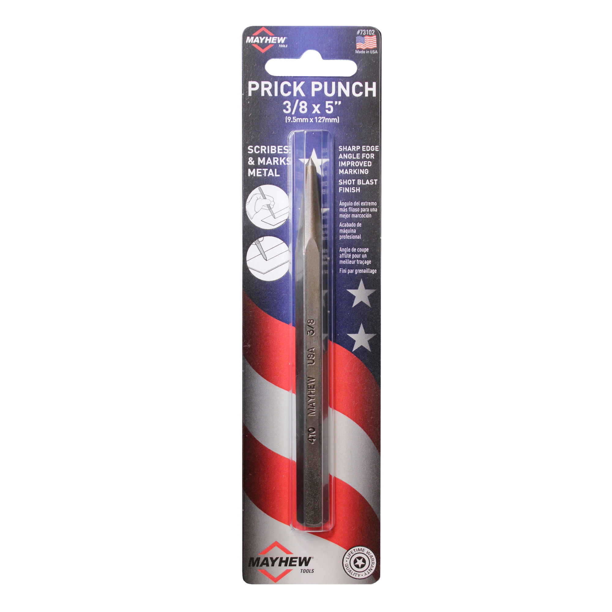 Mayhew Tools Prick Punch 3/8" x 5" 73102, Carded